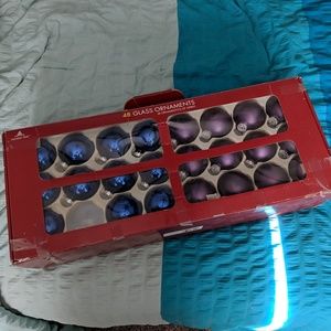 Box of Christmas ornaments